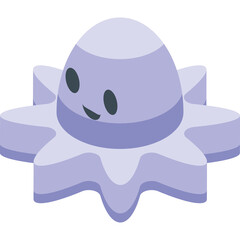 Cute light purple octopus character with eight arms and a smiling face on transparent background