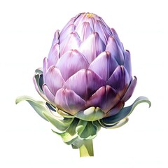 Fototapeta premium Vibrant purple artichoke watercolor illustration on white background