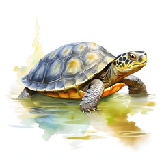 Obraz premium Watercolor painting of a turtle in a pond