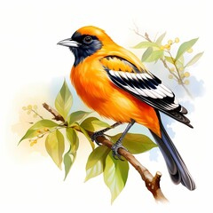 Bright orange bird perched on a branch with yellow berries