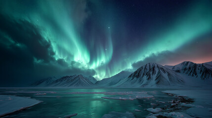Vibrant Aurora Borealis Over Icy Winter Mountains