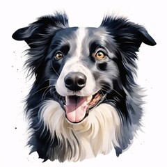 Fototapeta premium Happy border collie portrait in watercolor style