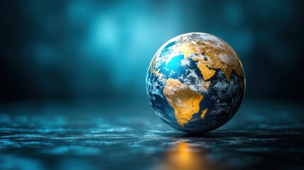 Realistic 3D Render of Planet Earth on Dark Textured Surface