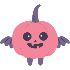 Cute Pink Pumpkin Character With Bat Wings And Legs For Halloween With Simple Pixel Art Style And Transparent Background