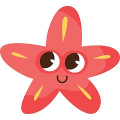 Cute Pink Starfish Character with Big Eyes and Happy Expression on Transparent Background Ocean Life Illustration