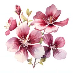 Fototapeta premium Watercolor painting of delicate pink flowers blooming on a branch