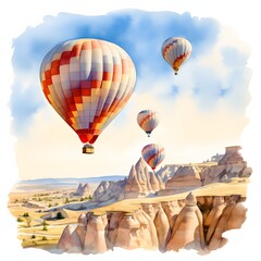 Obraz premium Colorful hot air balloons soar over cappadocia's breathtaking landscape