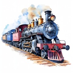 Obraz premium Vintage steam train locomotive speeding along railway tracks