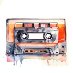 Naklejka premium Vintage cassette tape watercolor illustration