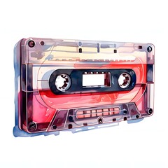 Naklejka premium Red and transparent audio cassette tape illustration