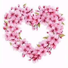 Obraz premium Heart-shaped frame of watercolor cherry blossoms