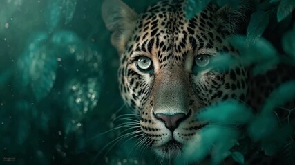 Majestic leopard emerges from the lush jungle shadows, a mesmerizing wildlife encounter showing nature's raw beauty and power in the wild - Powered by Adobe