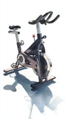 Fototapeta premium A sleek indoor exercise bike, designed for fitness enthusiasts, showcasing a modern aesthetic and ready for an intense workout.