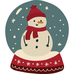 Cute Snowman Character Inside A Snow Globe With Red Hat And Scarf Decorated With Snowflakes And Stars On A Transparent Background