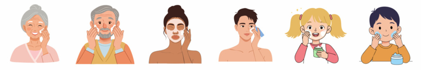 Diverse Group of People Cleaning Face With Cotton Round Skincare Routine