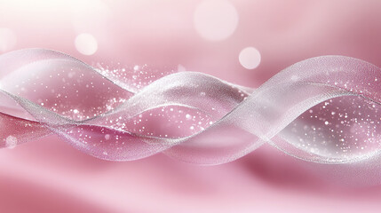 Delicate pink background with softly blurred light bokeh and shimmering silver glitter waves creating elegant and dreamy atmosphere with sparkling particles floating gently