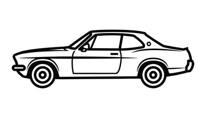 Detailed Monochrome Illustration of Classic American Muscle Car Side Profile View