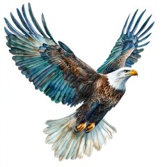Obraz premium Majestic bald eagle in flight, watercolor painting