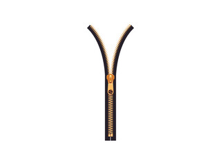 Open zipper Vector Illustration. Golden Color Zipper for jackets and suits