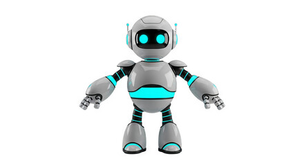 Friendly Silver Robot Character Standing with Open Arms - Futuristic Mascot for Technology Innovation and Artificial Intelligence Concepts in a Clean Studio Set