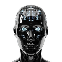 Futuristic Robot Head with Visible Internal Circuitry and Glowing Blue Eyes - High-Tech Artificial Intelligence Concept for Science Technology and Innovation