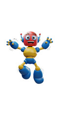 Playful Cartoon Robot Character Jumping with Joy - Happy Animated Mascot for Kids Technology and Futuristic Concepts  Isolated on Black Background