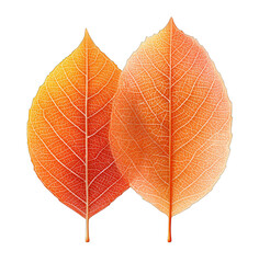 Obraz premium Two autumn leaves with distinct veins and warm orange-yellow hues, showcasing natural beauty and texture.
