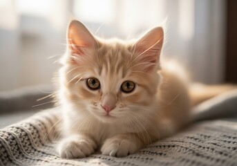 Captivating close up of a playful cream colored kitten with soft, luxurious long fur