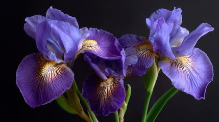 Three Purple Irises With Yellow