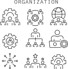 Organization Management Icons Set ? Linear Style Human Resource, Teamwork, and Leadership Symbols..eps