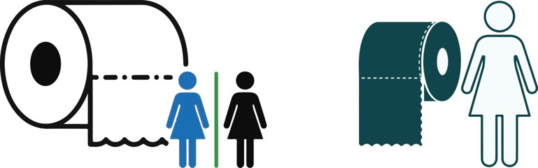 Minimalist Vector Designs of Toilet Paper and Female Restroom Icons