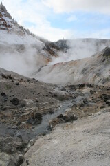 Hot spring landscape in Hokkaido, Japan