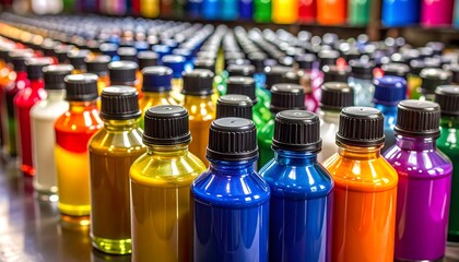 Colorful bottles of various inks