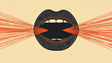 Illustration of Mouth Emitting Light Beams with Stark Contrast