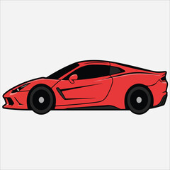 Side view of a red sports car with black wheels and windows against a white background in a flat illustration style.