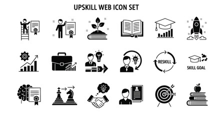 Upskill and reskill icons symbolize career growth, goal achievement, and learning success for a modern, professional workforce ready for the future
