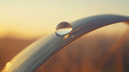 Dewdrop on a Blade of Grass at Sunrise: A Golden Hour Macro