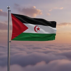 National flag of western sahara waving on the sunset, symbol of the country, banner against the sky