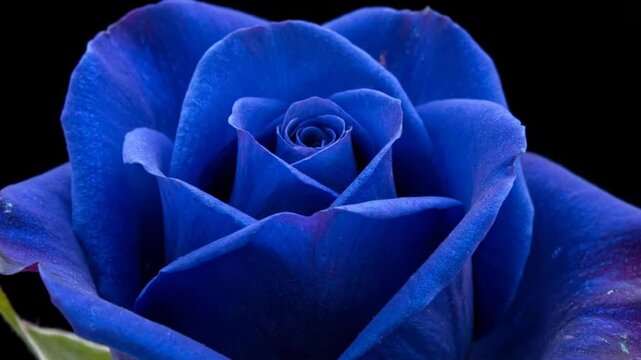 Vibrant Blue Rose Flower Macro Photography Isolated on a Solid Black Background