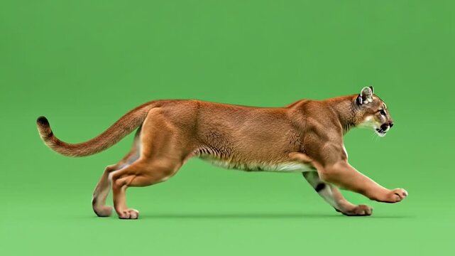 Cougar Puma Mountain Lion Running Green Screen Chroma Key Wildlife Big Cat Predator