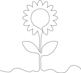 Continuous Line Drawing of a Sunflower with a Speech Bubble Center. editable stroke. Nature communication, floral messages, and eco-friendly dialogue concepts. vector illustration