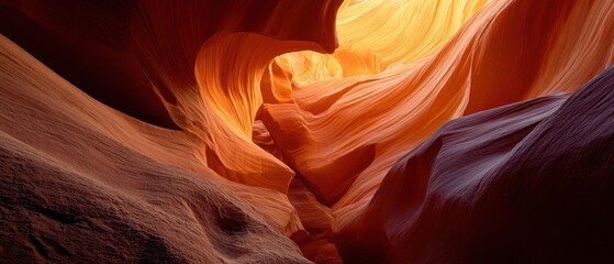 Abstract rock formations with swirling textures and warm light in natural environment