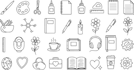 Crafting and Learning Resources: Creative Stationery and Artistic Elements for Education, Design, and Hobby Projects. Vector Design for Versatile Use