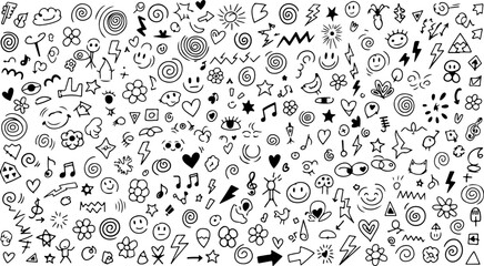Playful doodle collection bursts with energy, ideal for creative projects and whimsical designs, adding a touch of fun and personality to any layout