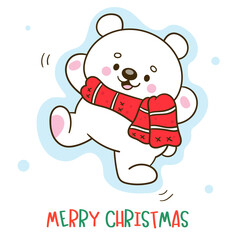 cute polar bear play snow kawaii animal christmas card