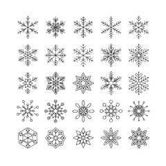 Snowflakes Outline Icon Set. Winter Geometric and Ornate Symbols Collection.