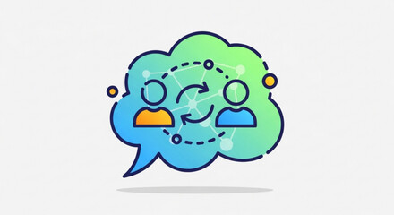 The communication icon with people and arrows represents interaction and exchange, , symbolizing teamwork and collaboration