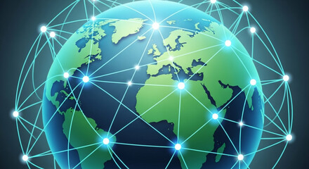 Global network connecting the world, symbolizing international communication and technology, showcasing interconnectedness and worldwide collaboration for business and innovation