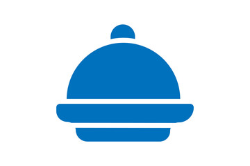 The image is a solid, blue icon of a food cloche or serving platter with a cover. The design is highly stylized and minimalist, typical of an amenity or service icon.