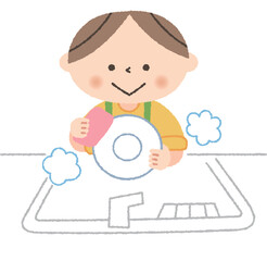 お皿を洗う子供